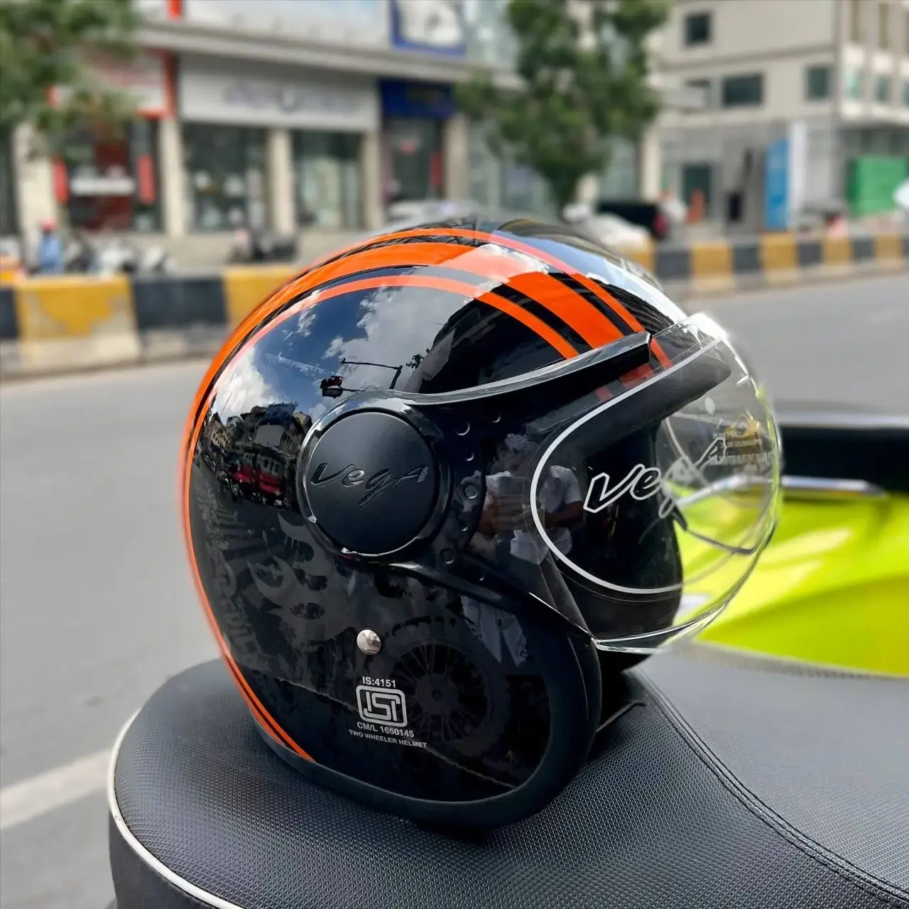 Buy Vega open face helmet black and orange online at best price