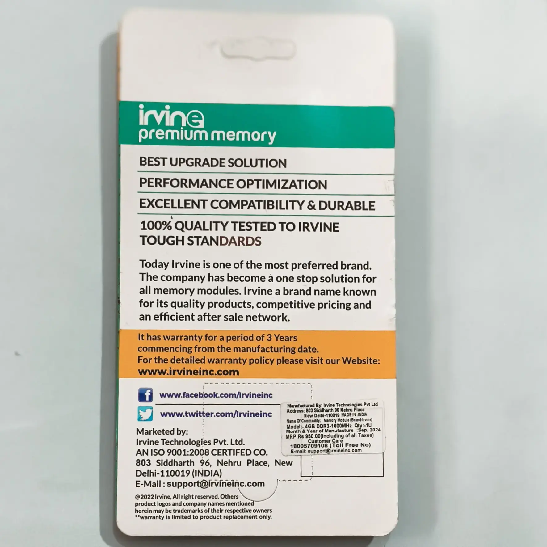 Buy Irvine 4GB DDR3 Desktop RAM online at best price IT HUB