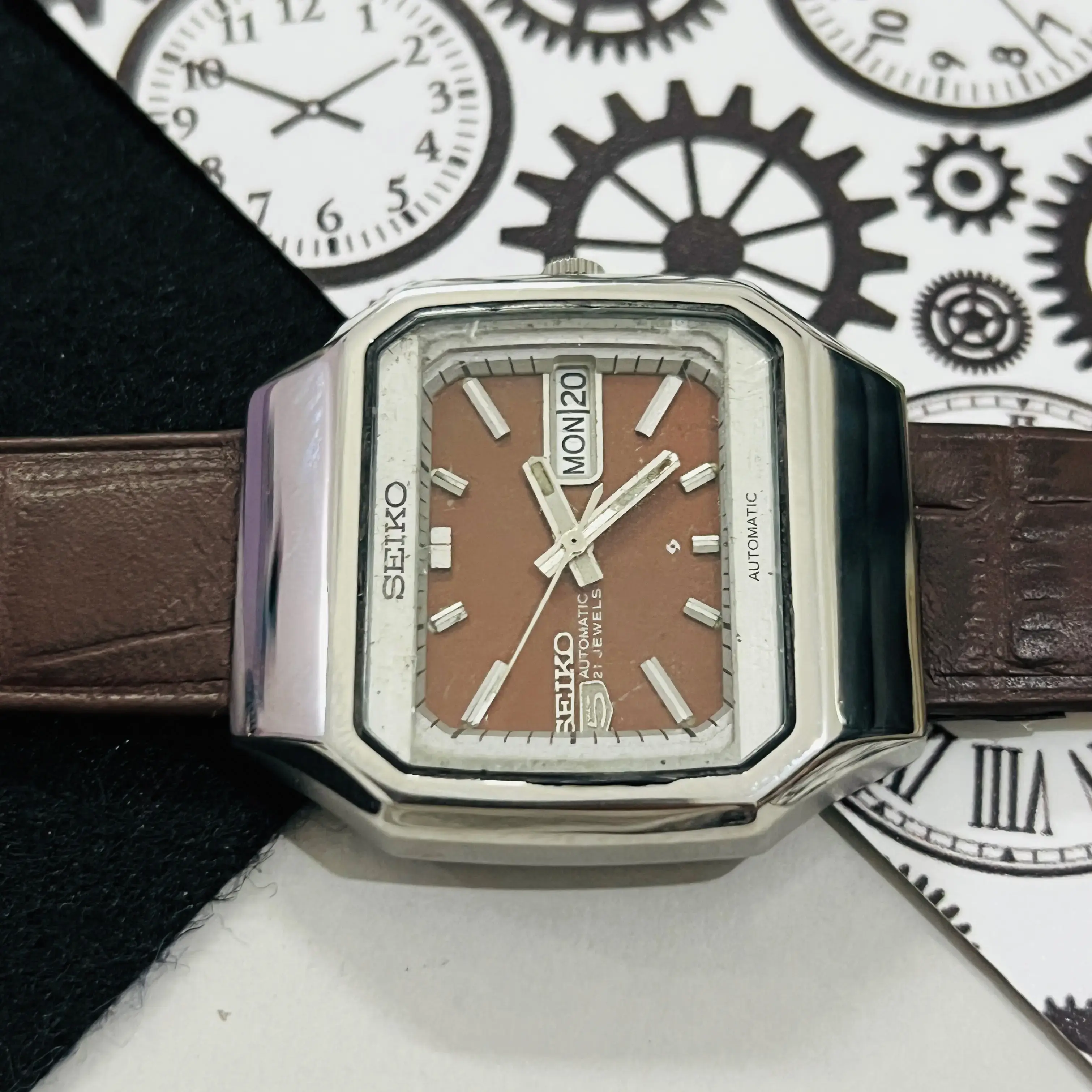Buy Vintage Seiko 5 Automatic 21Jewels Brown Square Dial Date/Day