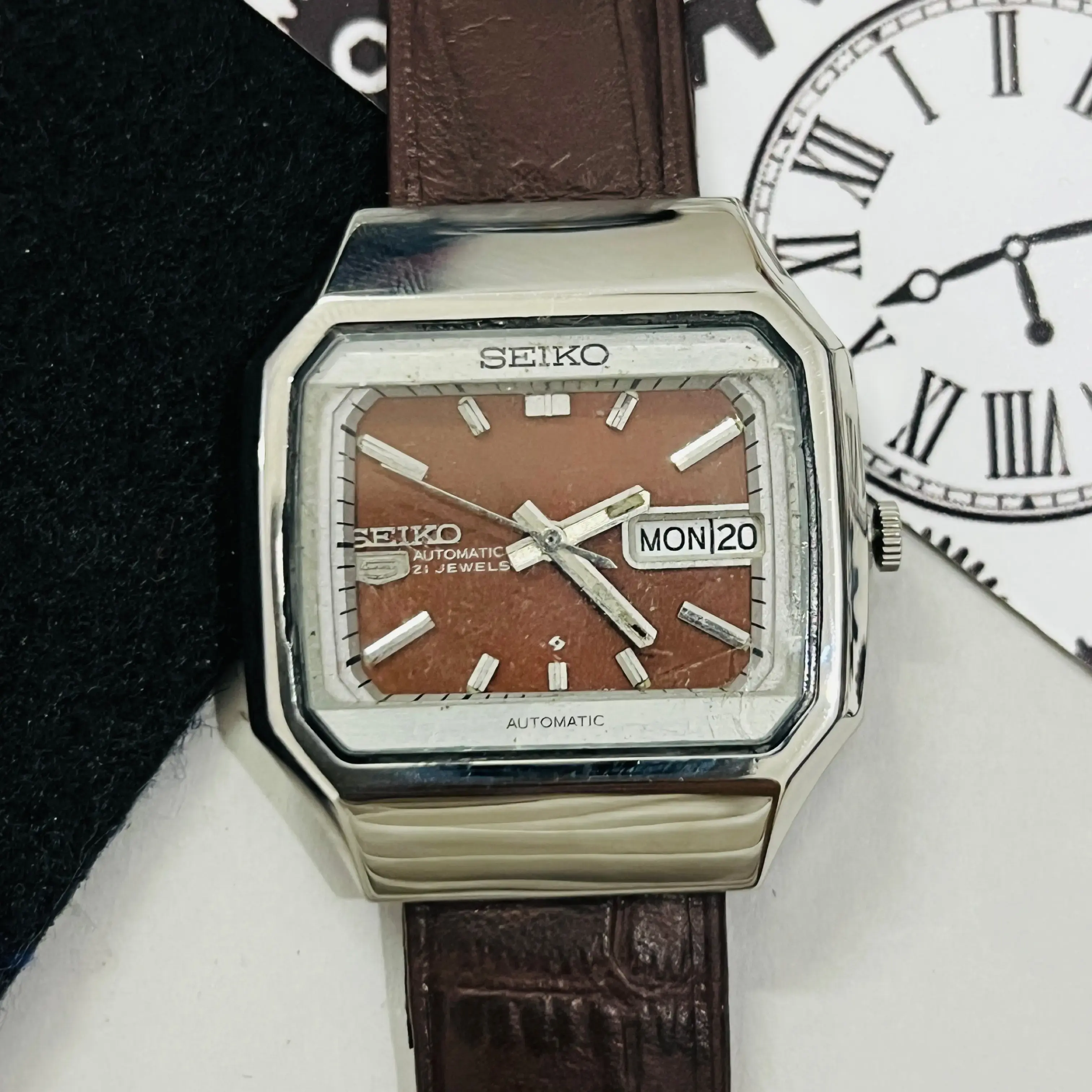 Buy Vintage Seiko 5 Automatic 21Jewels Brown Square Dial Date/Day