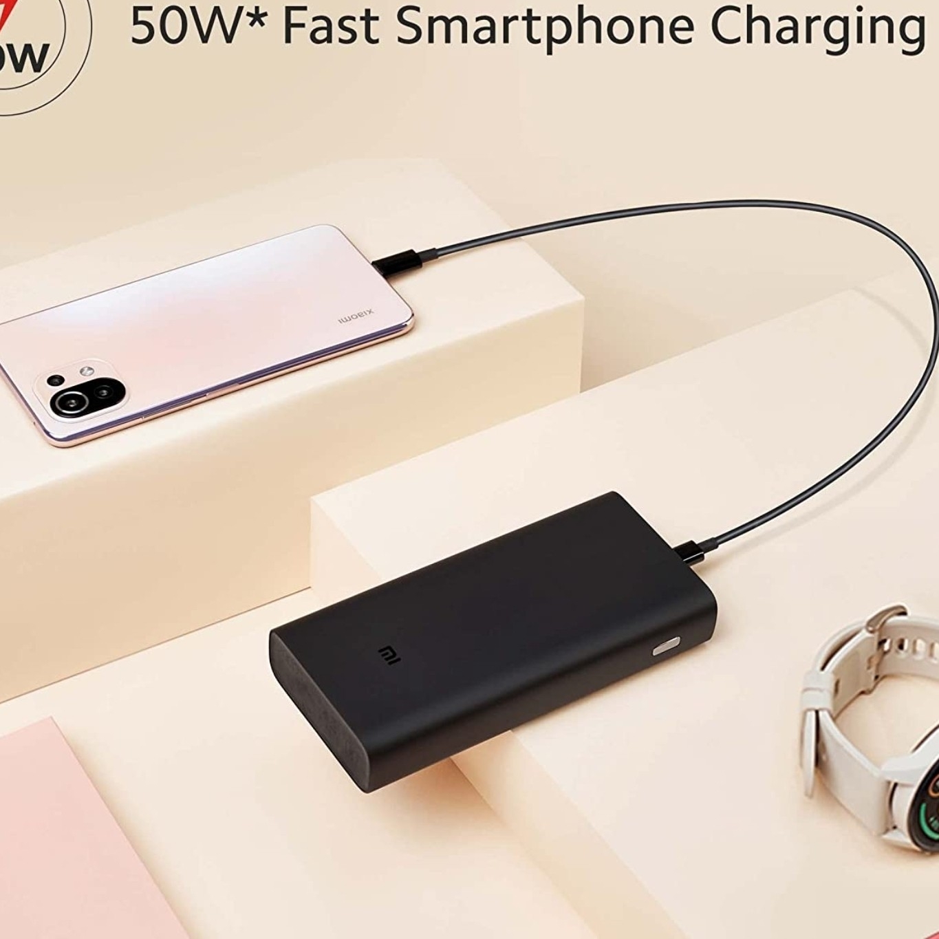 MI 20000 mAh Lithium Polymer Power Bank Hypersonic with 50 Watt Fast Charging, B - 1