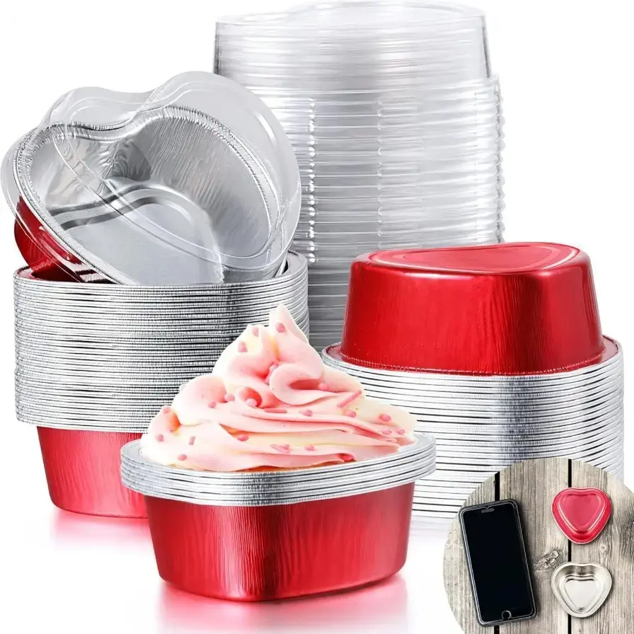 Eaasty 100 Pcs Mini Loaf Pans With Lids And Cupcake Liners With Lids For Valentine's