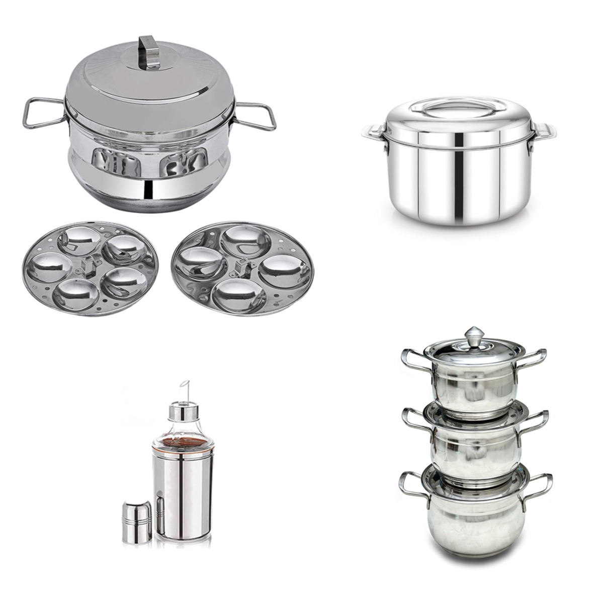 Order Hot Pot ,Serving 3 Piece Set, idly Maker and 750ml Oil Dispenser
