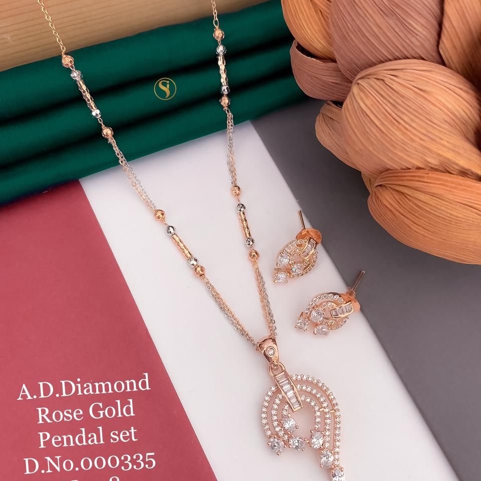 Buy Rose Gold Pendant Set AD Diamond Jewellery ASJ335 online
