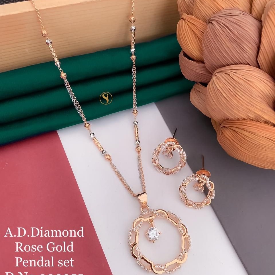 Rose Gold Pendant Set AD Diamond Jewellery ASJ355
