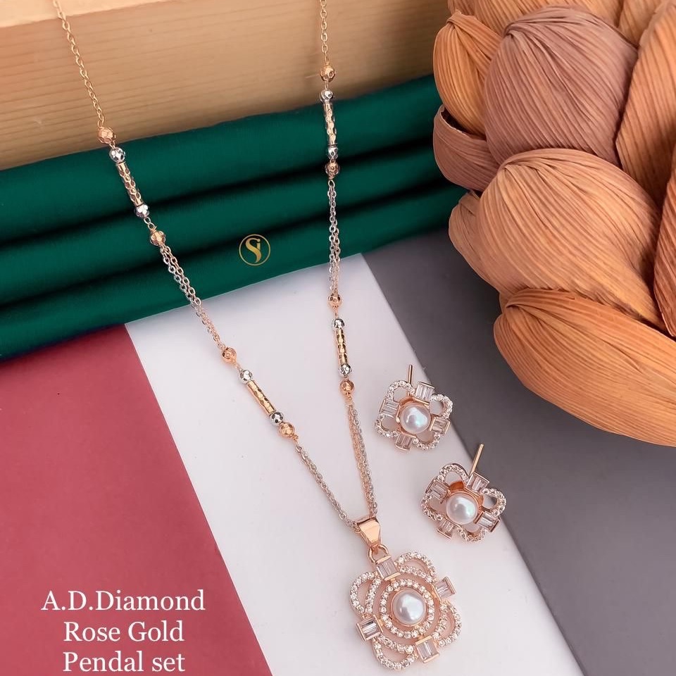 Rose Gold Pendant Set AD Diamond Jewellery ASJ469