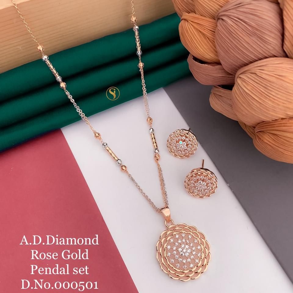 Buy Rose Gold Pendal Set AD Diamond Jewellery ASJ501 online at