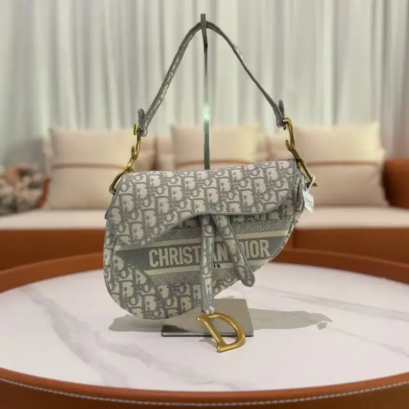 Buy Dior Saddle Grey Oblique Bag 6641 | Premium Embroidery