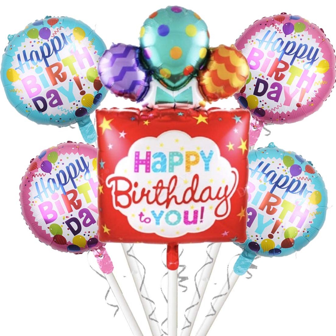 5 Party Set Happy Birthday Foil Balloon Without - 1