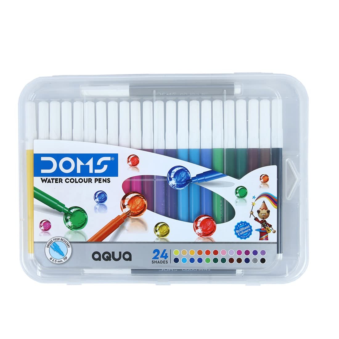 DOMS Aqua Non-Toxic Watercolour Sketch Pen Set with Plastic Case (24 Assorted Shades) - 1