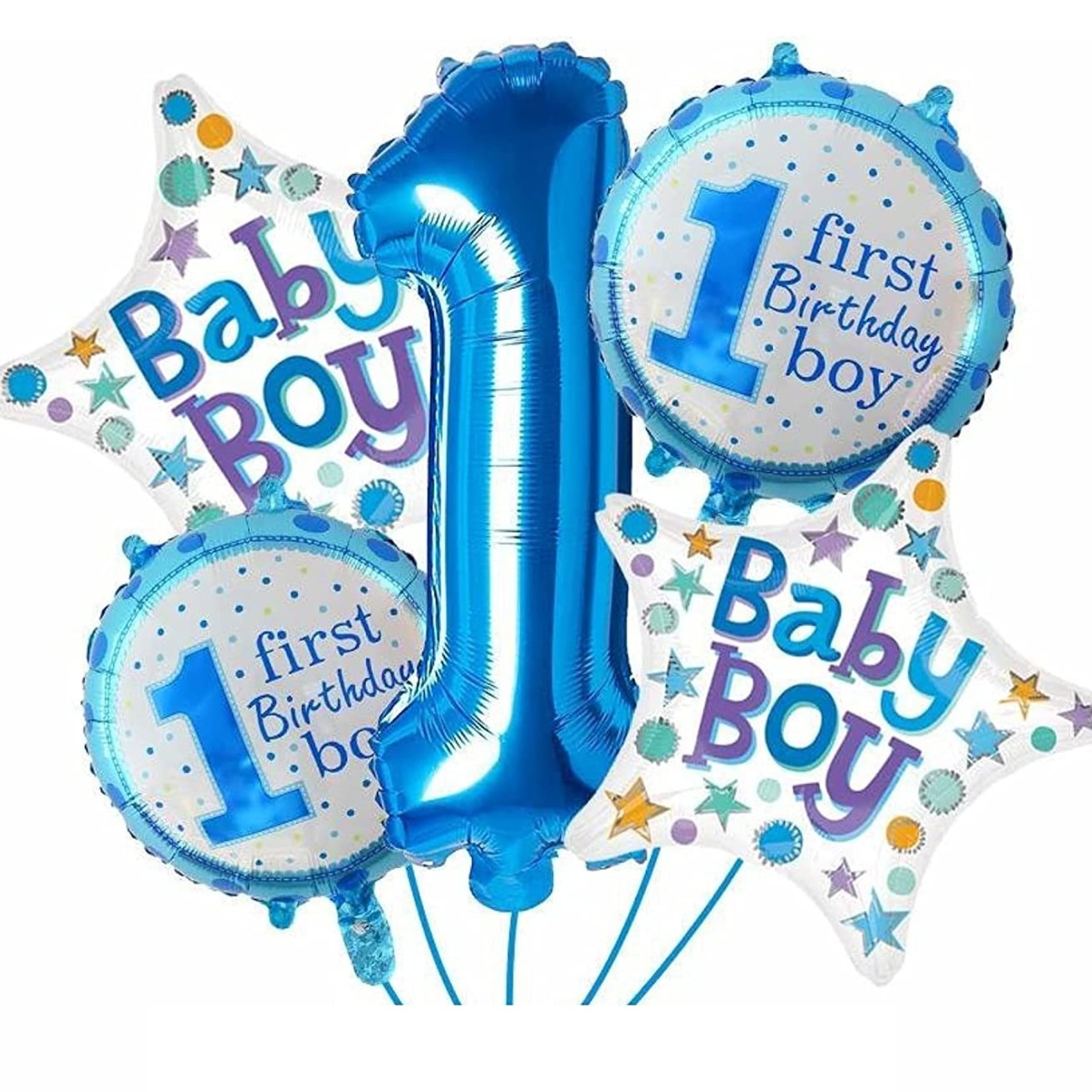 5 Party Set Balloons of Baby Boy 1st First Happy Birthday Balloon - 1