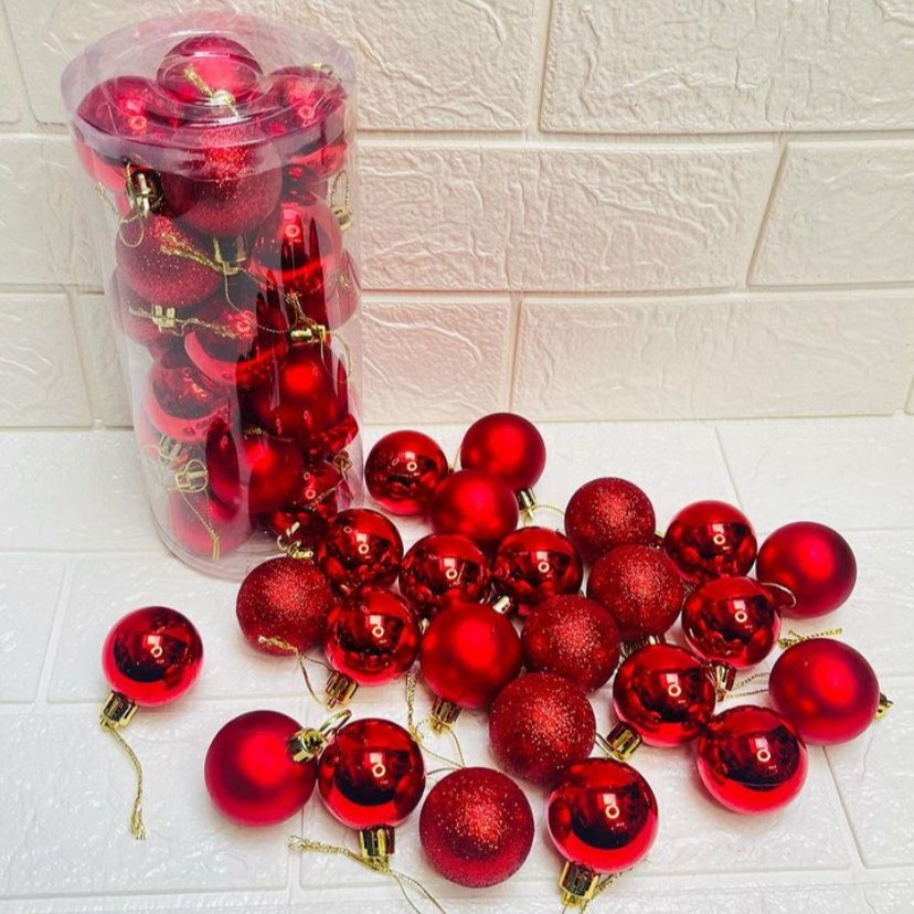 Christmas Tree Decoration Shiny & Glitter Balls (5cm) (24pcs) (Red) - 1