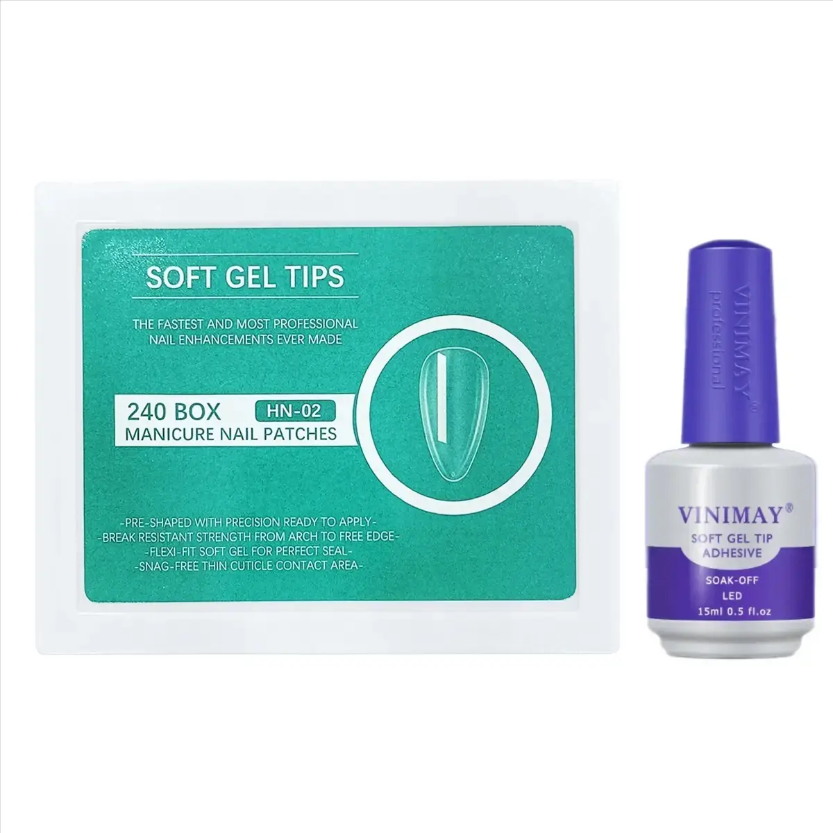 Soft Gel Nail Tips for Gel X Extension 240 pieces Medium Almond (HN-02) | Included - 1