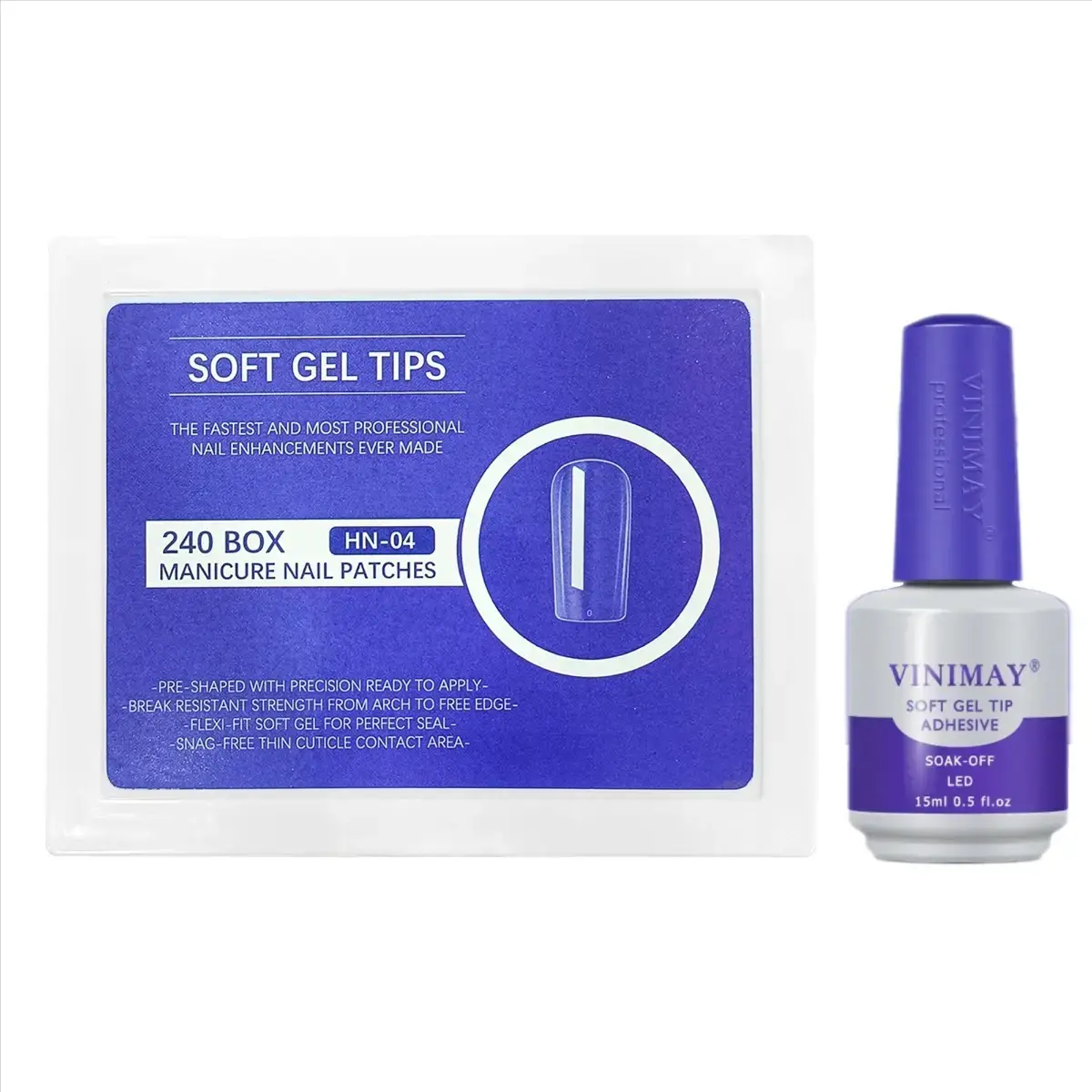 Soft Gel Nail Tips for Gel X Extension 240 pieces Medium Square (HN-04) | Included - 1