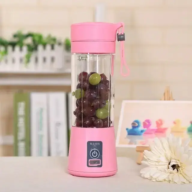 6 Blade Portable USB Juicer Bottle Electric USB Juice Maker Mixer Bottle Blender Pink - 1