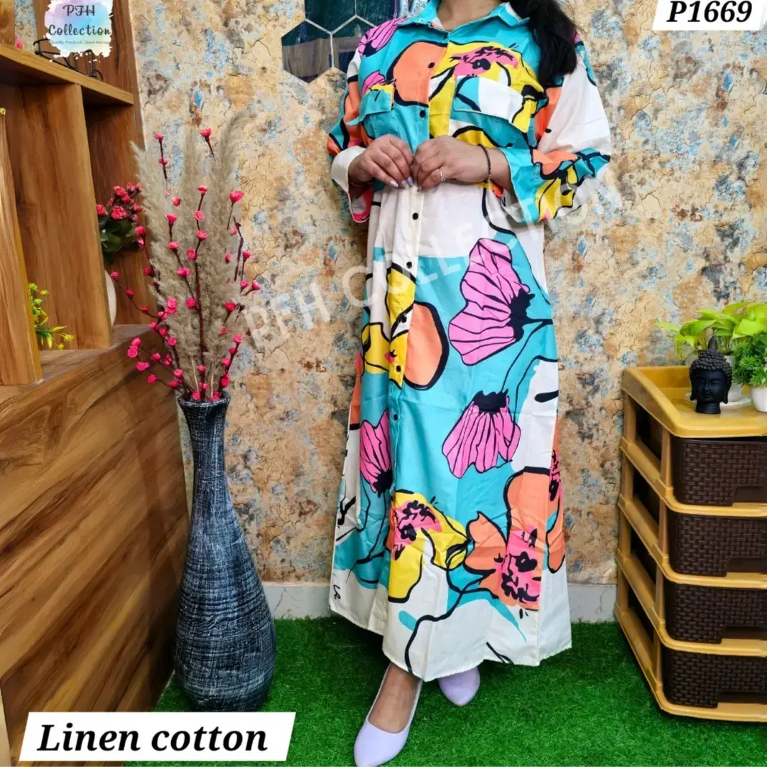 Buy Breezy Bliss: Printed Linen Dress for Effortless Summer Style