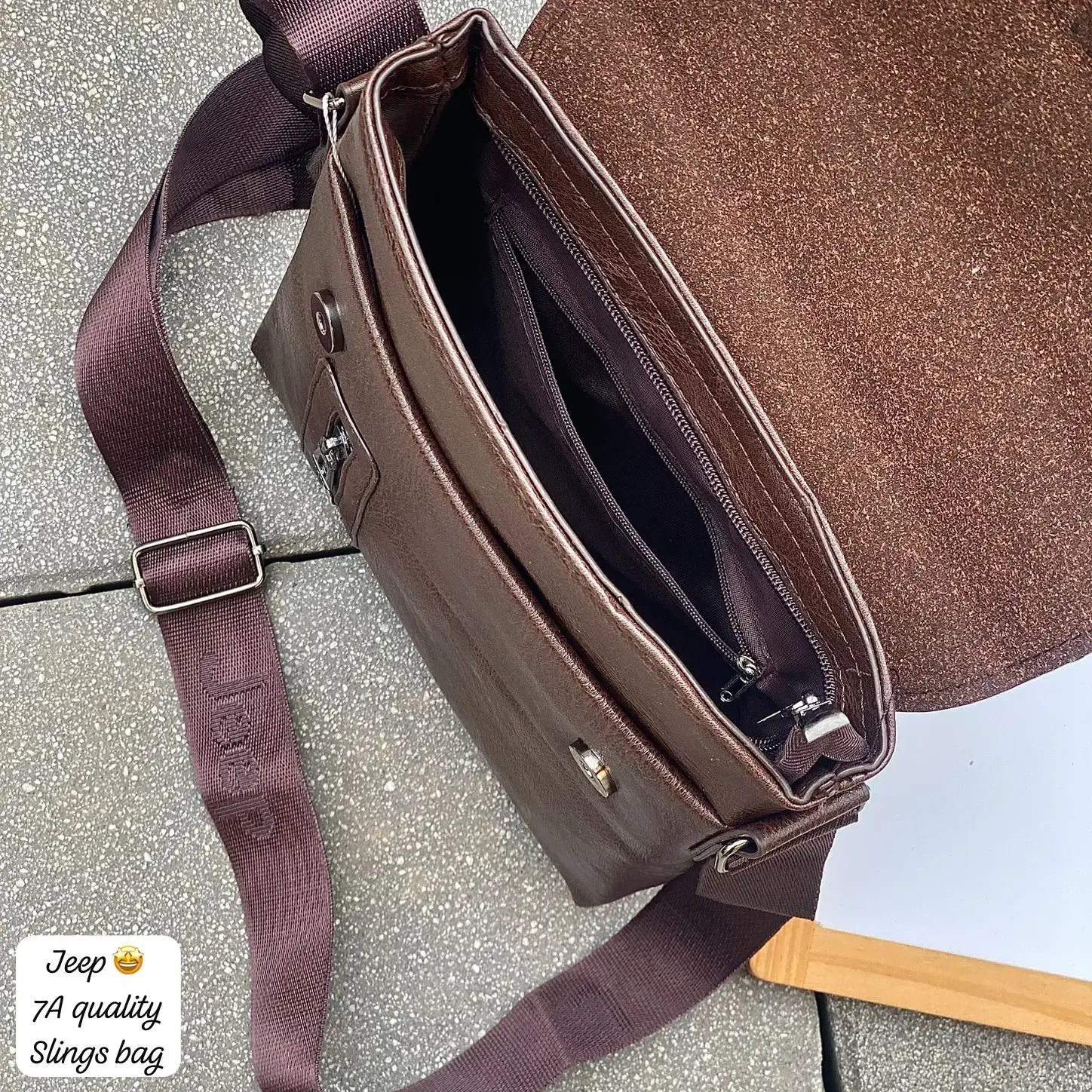 Jeep crossbody slingbag with adjustable Long belt - Black