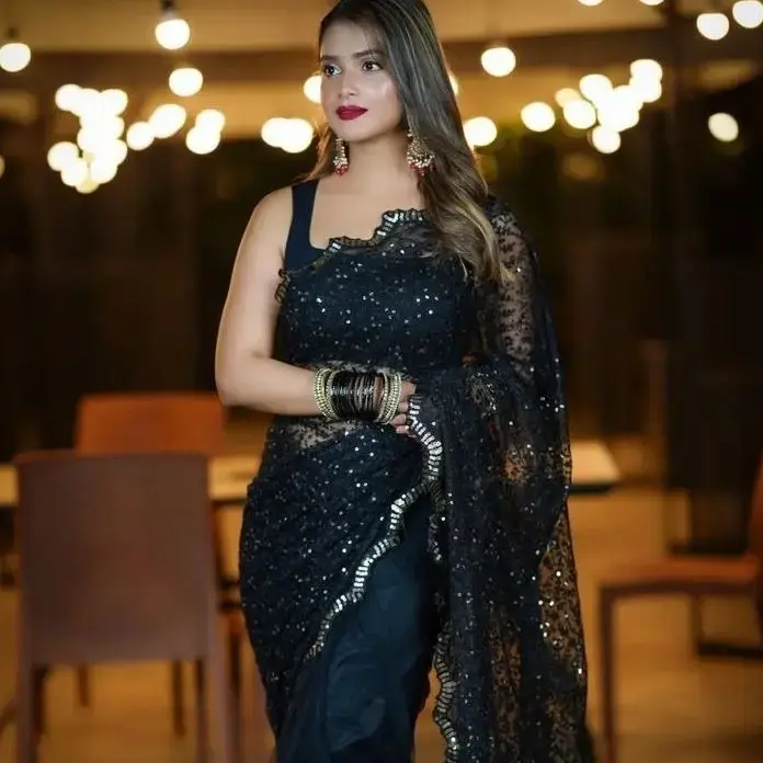 Black Party Wear Embroidery Work Saree