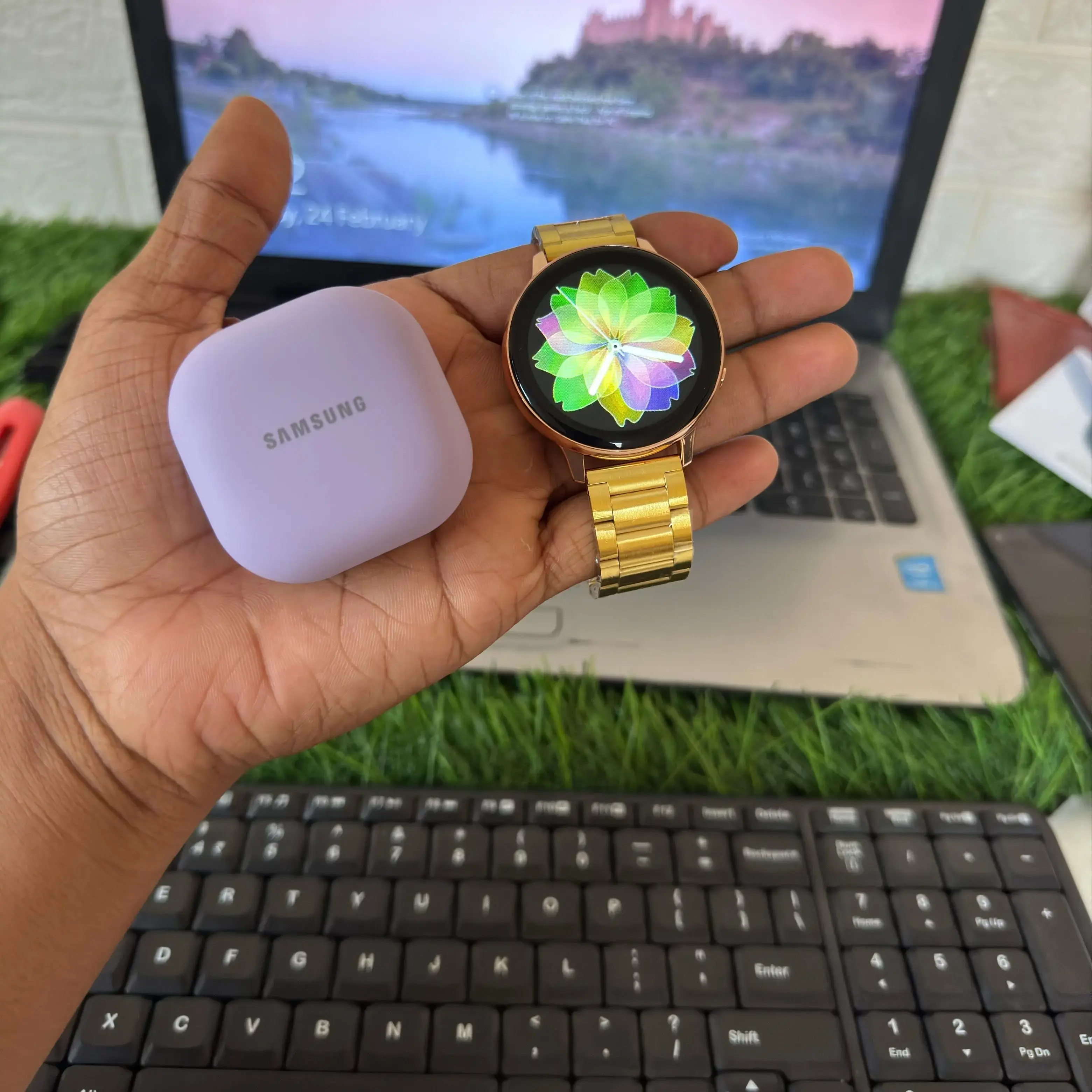 Samsung Active smart watch and Airpods combo series - Black