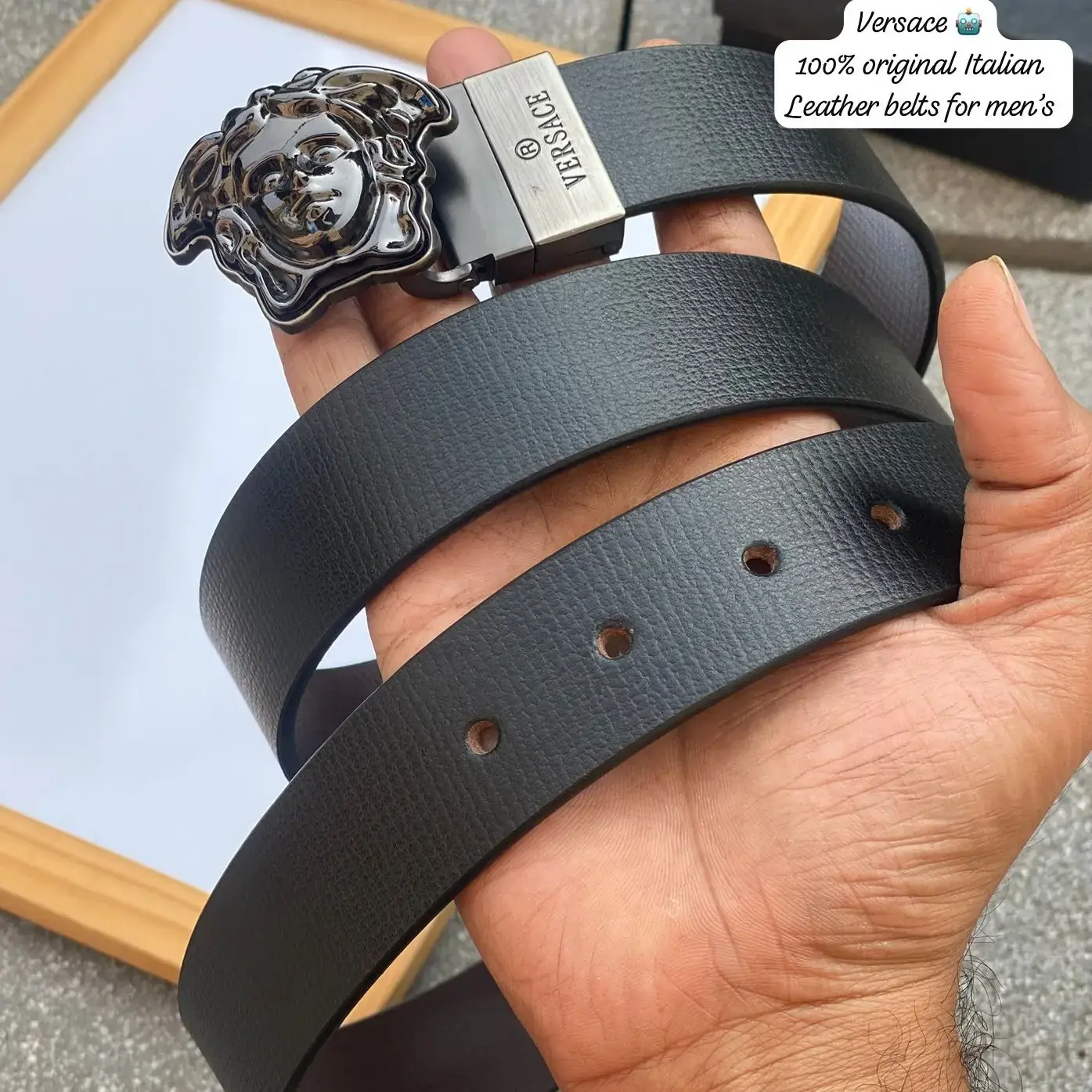 Versace Leather Reversible belt with box for men - Black