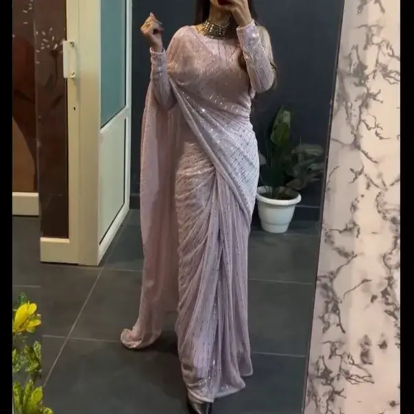 Buy Ready To Wear Saree In Beautiful Tikli Work With Attached