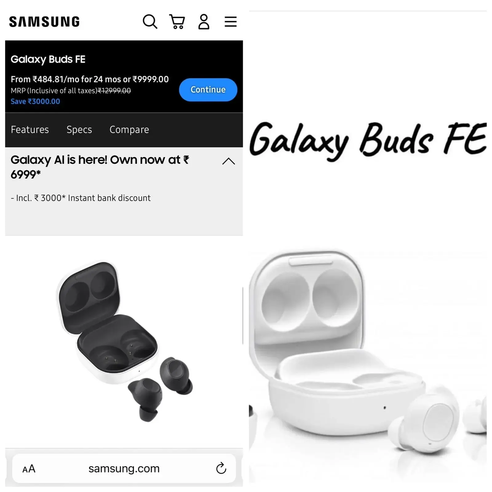 Samsung Galaxy Buds FE Dual Connectivity Airbuds - Black