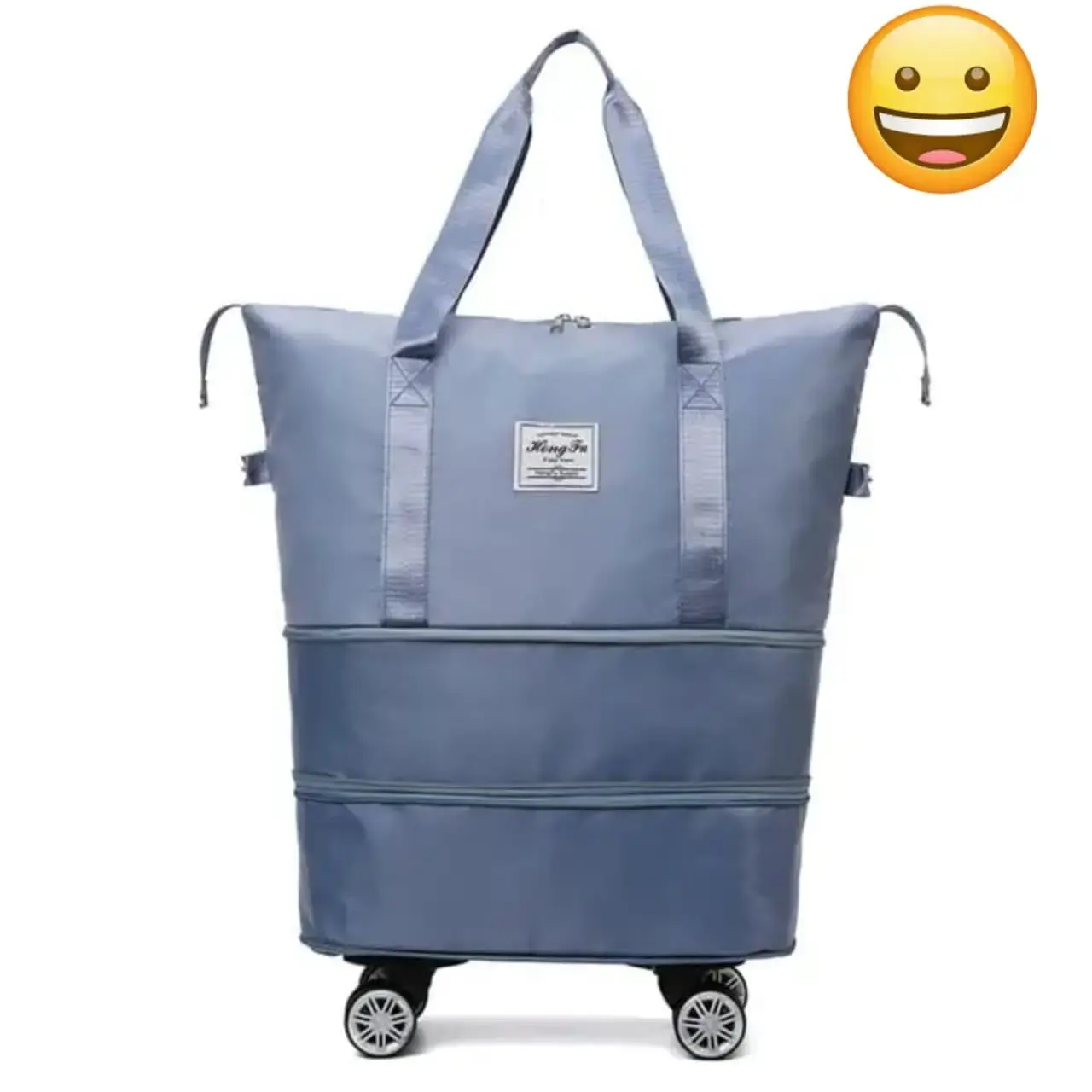 New Double Fold Travel Bag With Wheel For Men's And Women's - Black