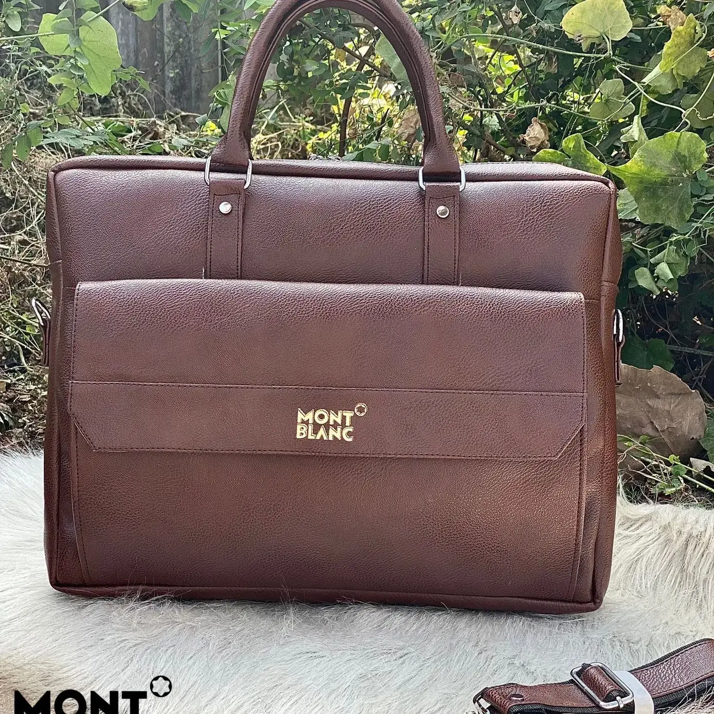 montblanc laptop bag / office bag imported crocodile material 5 compartments inside branding inside heavy quality linen - brown