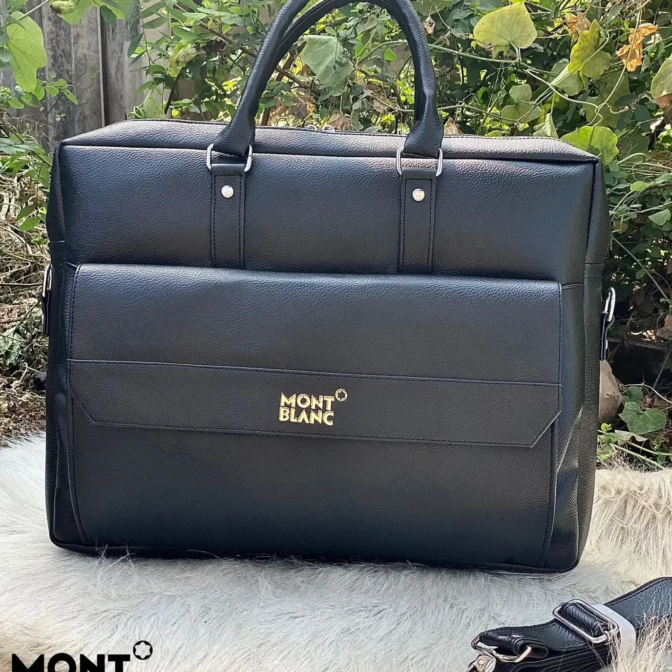montblanc laptop bag / office bag imported crocodile material 5 compartments inside branding inside heavy quality linen - brown
