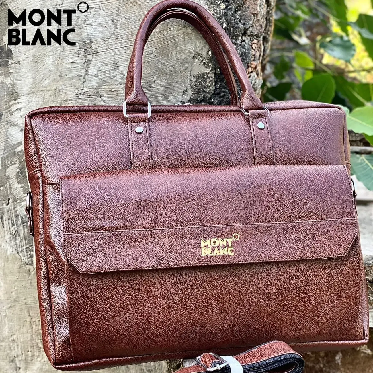 montblanc laptop bag / office bag imported crocodile material 5 compartments inside branding inside heavy quality linen - brown