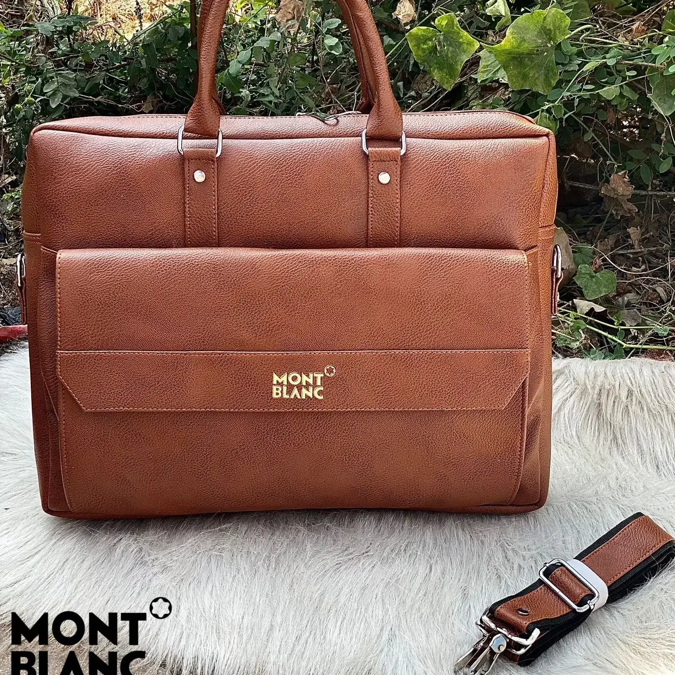 montblanc laptop bag / office bag imported crocodile material 5 compartments inside branding inside heavy quality linen - brown