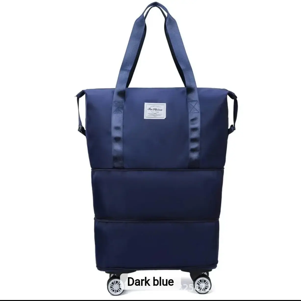 New Double Fold Travel Bag With Wheel For Men's And Women's - Black