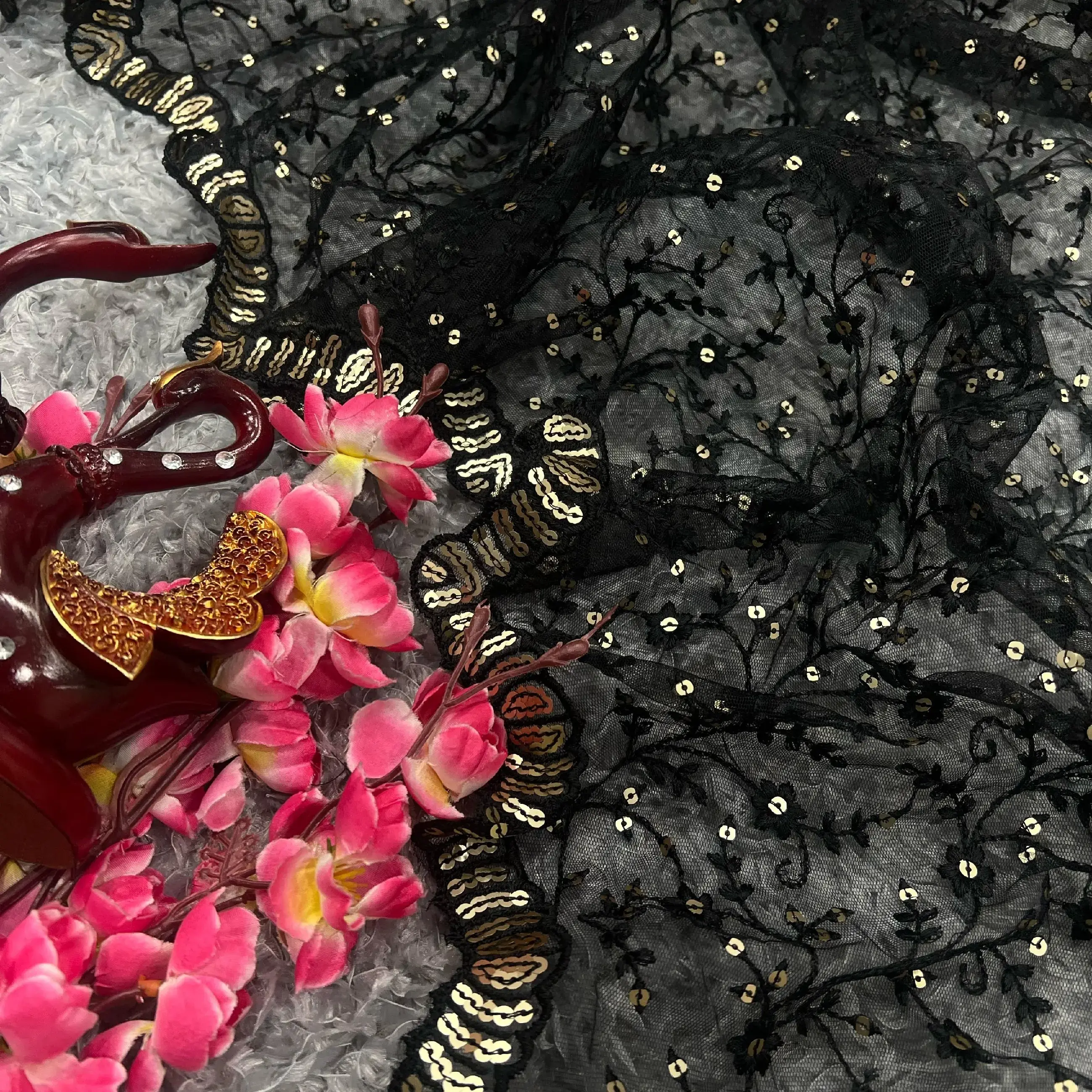 Black Party Wear Embroidery Work Saree