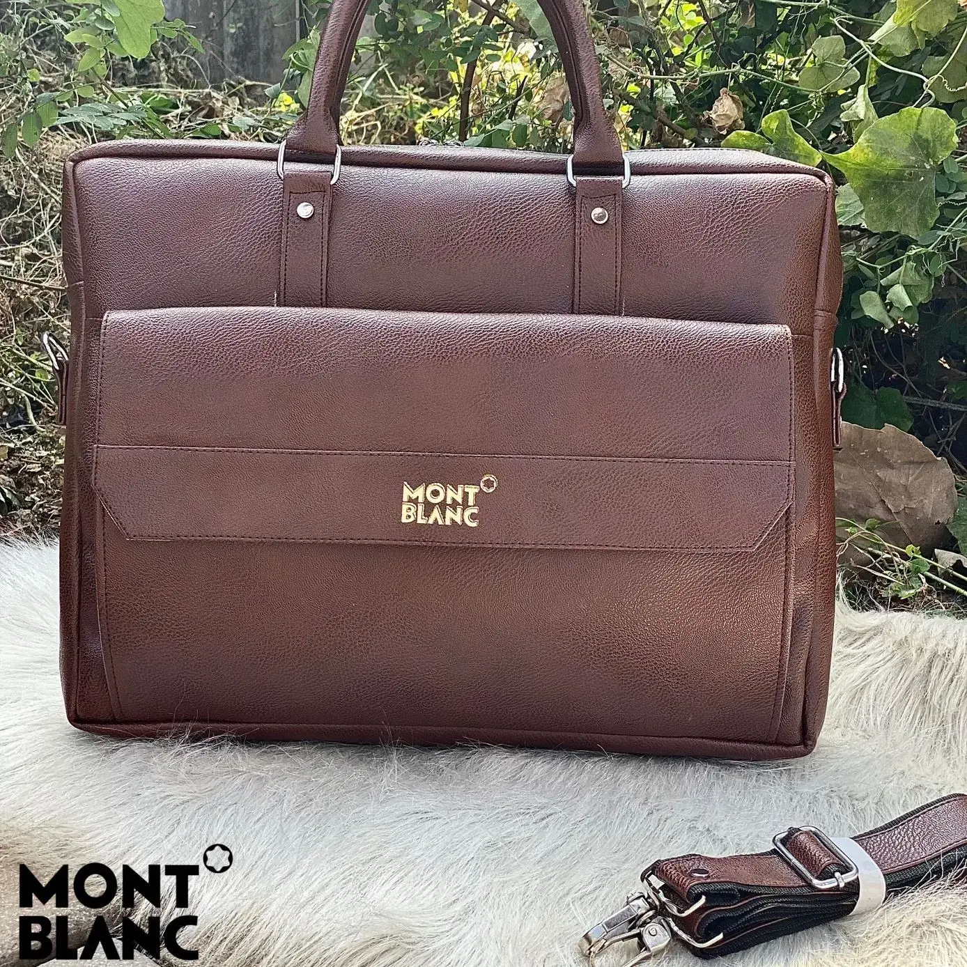 montblanc laptop bag / office bag imported crocodile material 5 compartments inside branding inside heavy quality linen - brown