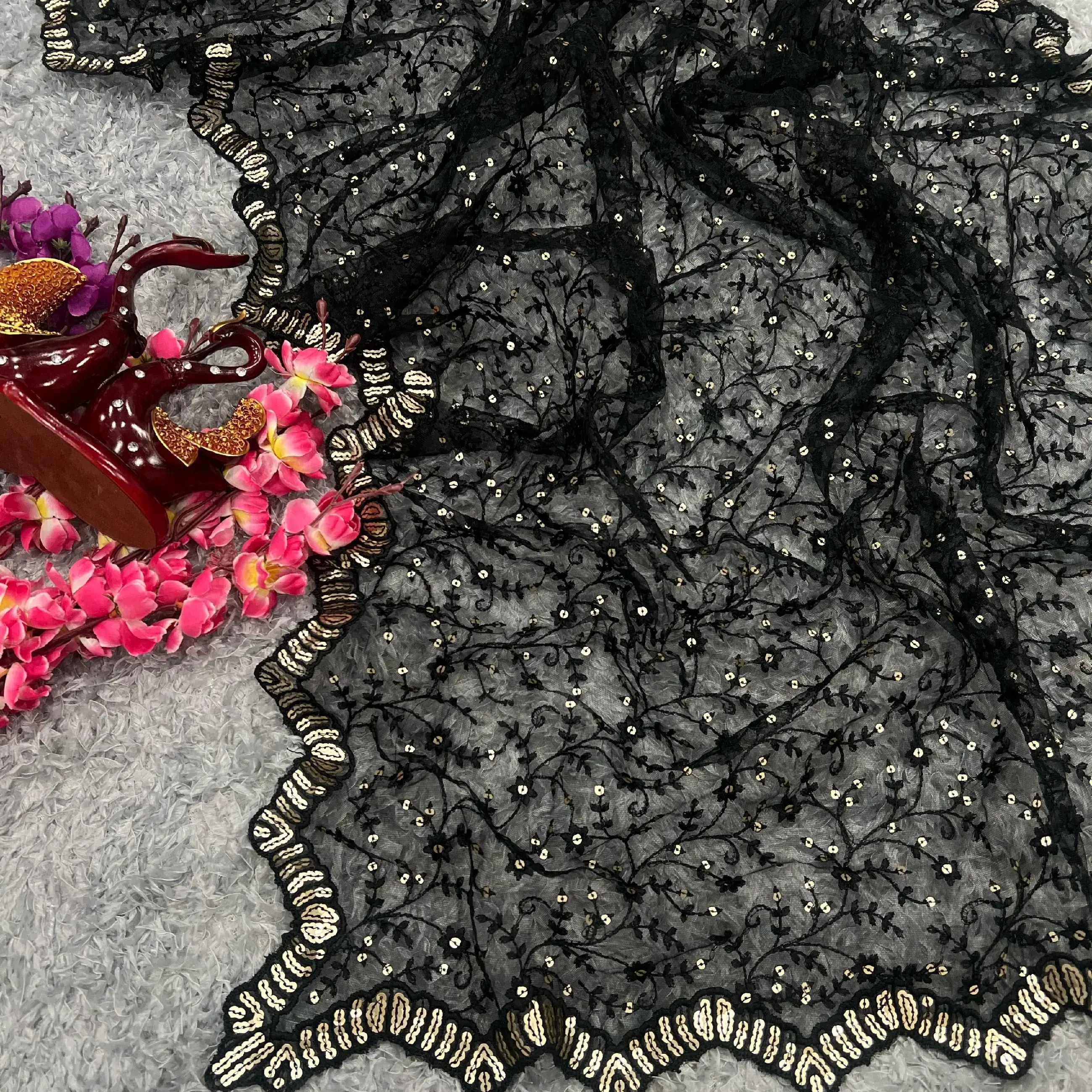 Black Party Wear Embroidery Work Saree
