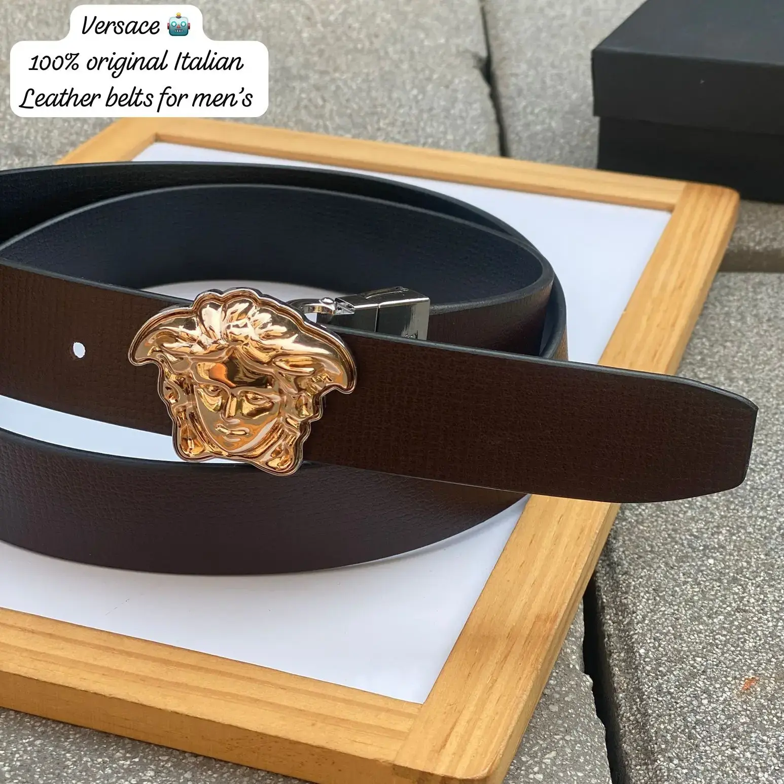 Versace Leather Reversible belt with box for men - Black