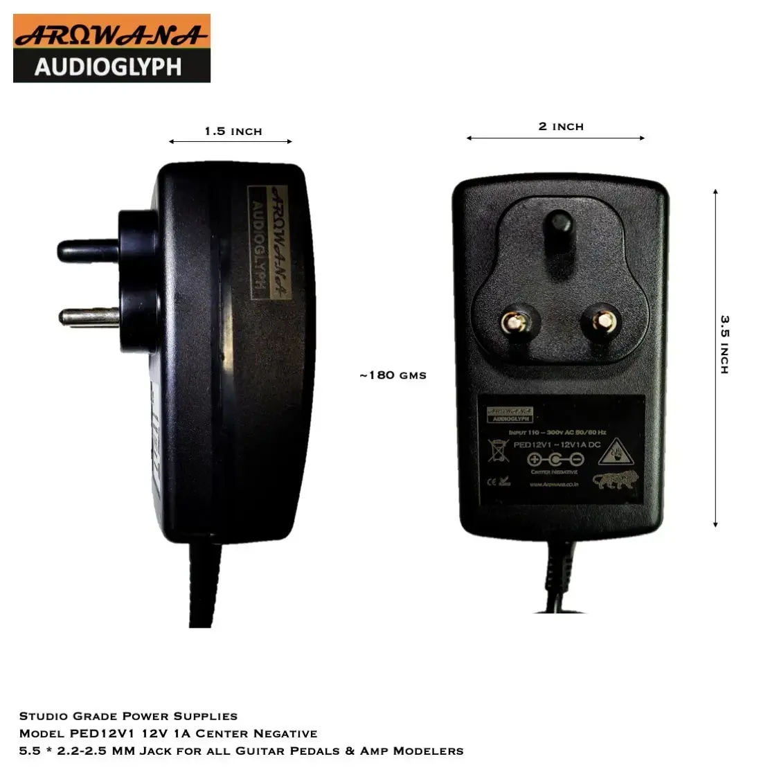 Arowana AudioGlyph PED12V1 12V 1A Center Negative Guitar Processor Power Supply - protection circuitry