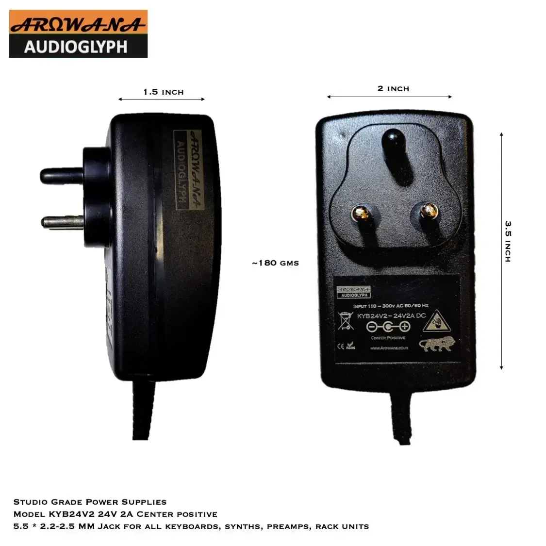 Arowana AudioGlyph KYB24V2 24V 2A Center Positive Keyboard & Digital Piano Power Supply - protection circuitry