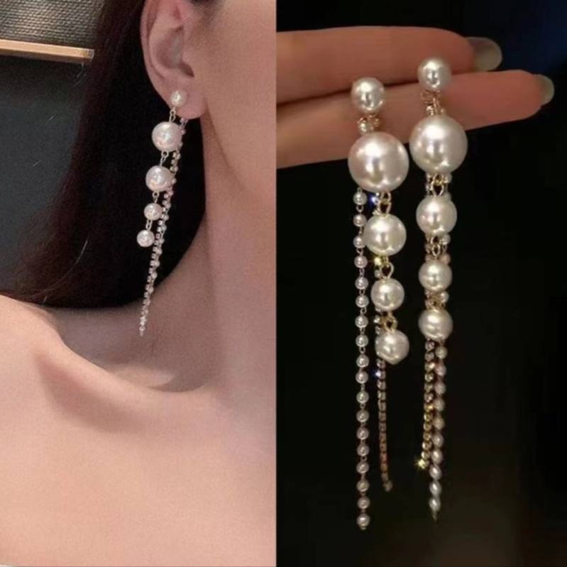 Buy Pearl Long Chain stone western Earrings online at best price