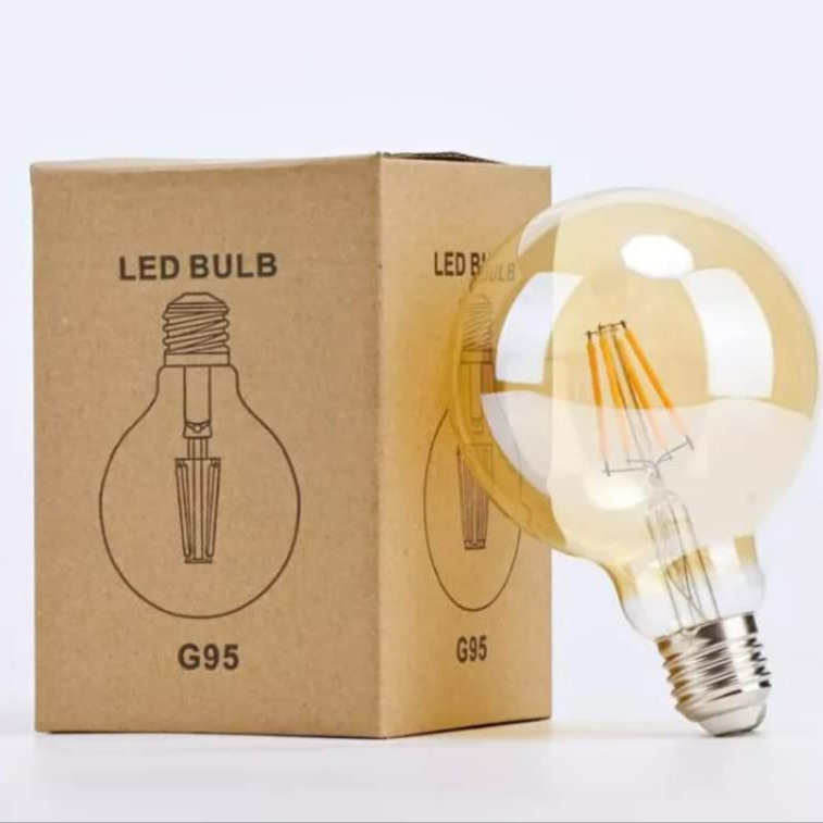 LED Bulb E27 Globe Bulb G95 6W Warm White 2700K Equivalent 60W Halogen Filament Bulb Amber Glass (Pack of 1)  - 1