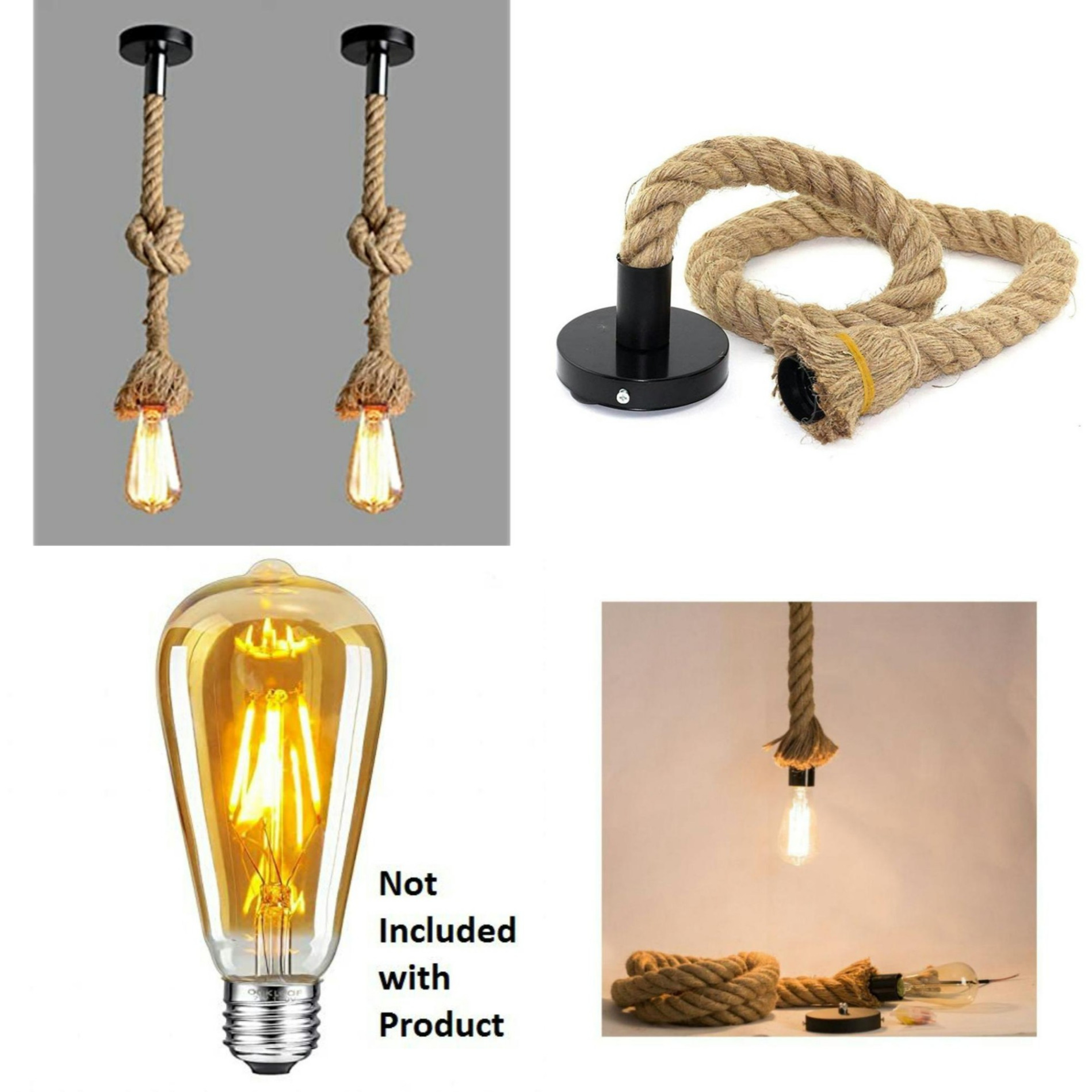 Pendant Rope Lights for Ceiling Hanging, Bulb Not Included pack of 1 pack of 2 - 1