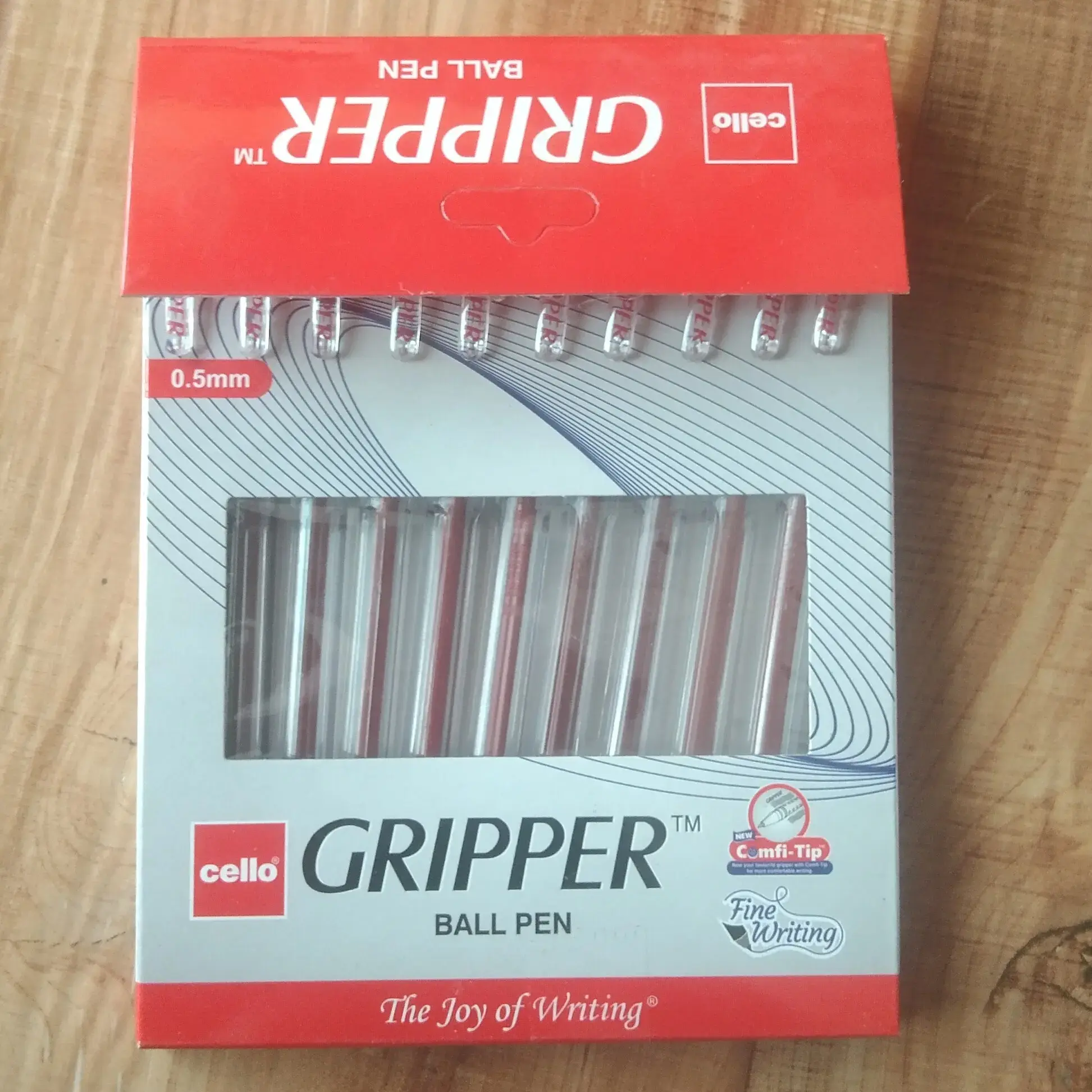 Mm Cello Gripper Red Pen 10 Cello GRIPPER Ball Pen RED Transparent