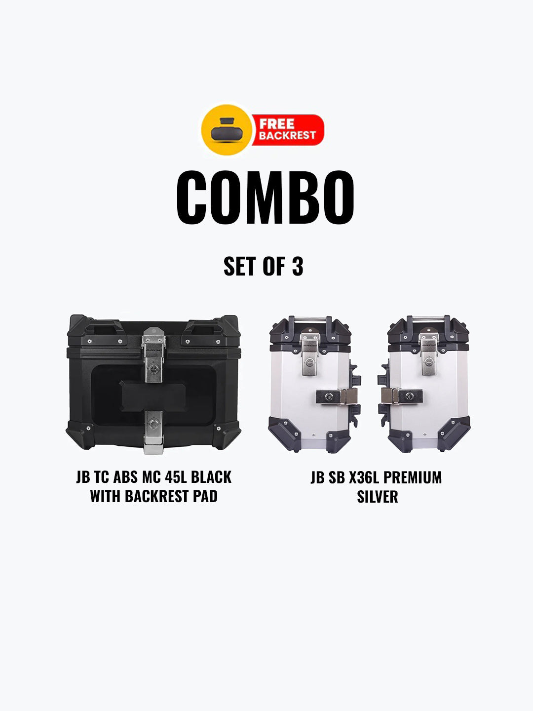 Buy Set Of 3 Combo Of Jb Tc Abs Mc 45L Black With Backrest Pad +
