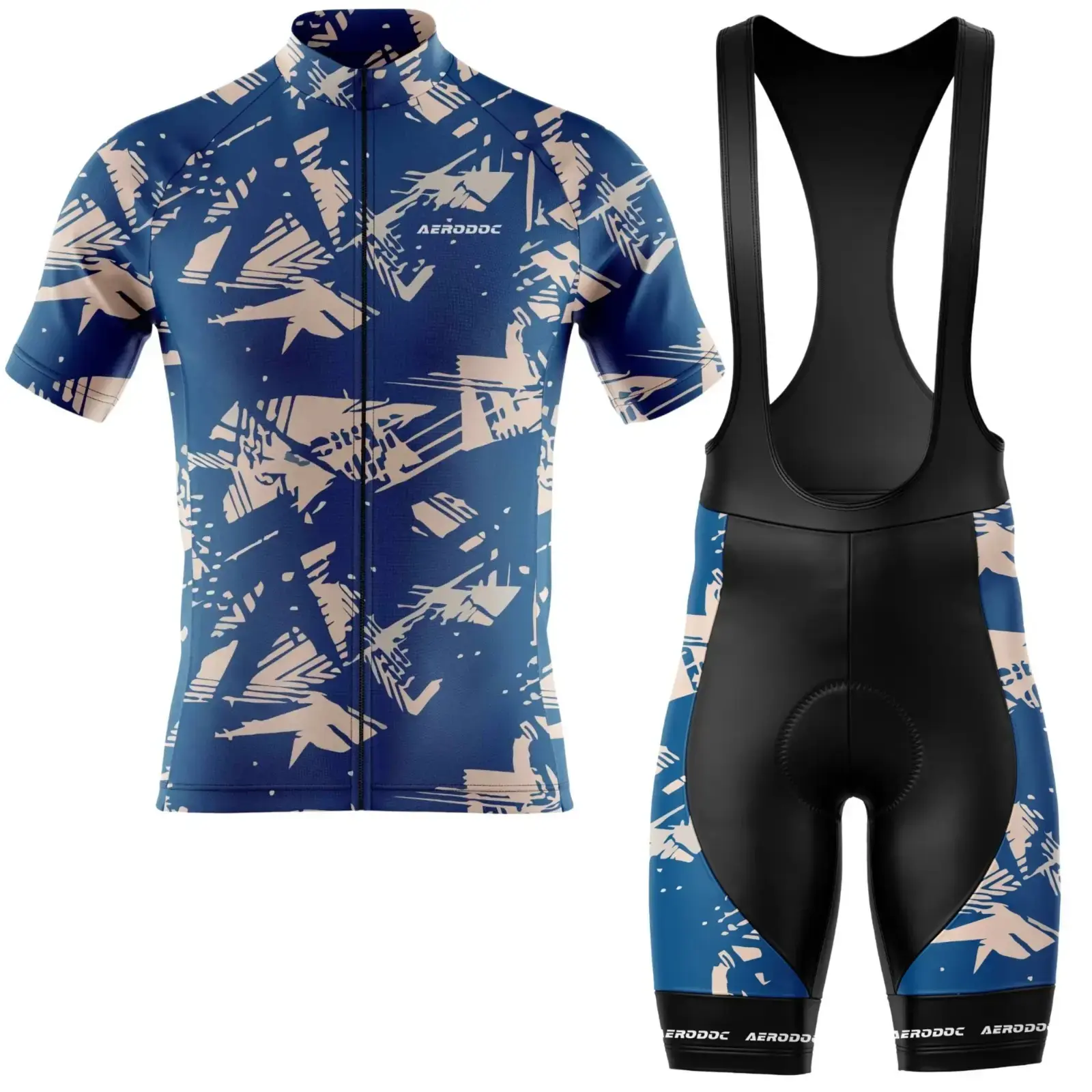 Blue Pulse Cycling Jersey - Energized Print for High-Speed Rides (Half Sleeve + Bib Shorts)