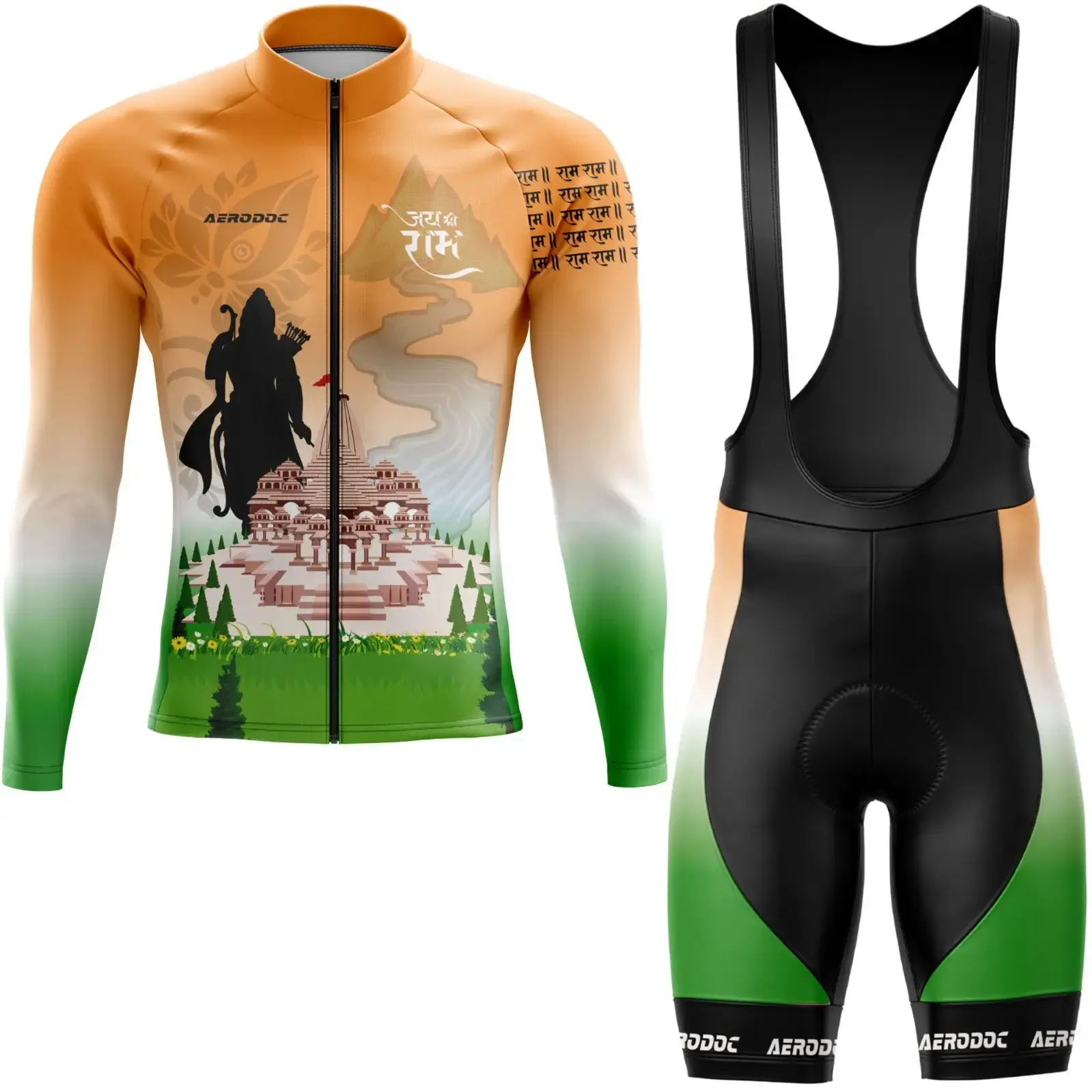 Lord Ram Inspired Cycling Kit – Tricolor Jersey & Gel Padded Bib Shorts (Full sleeves Jersey with Bib Shorts)