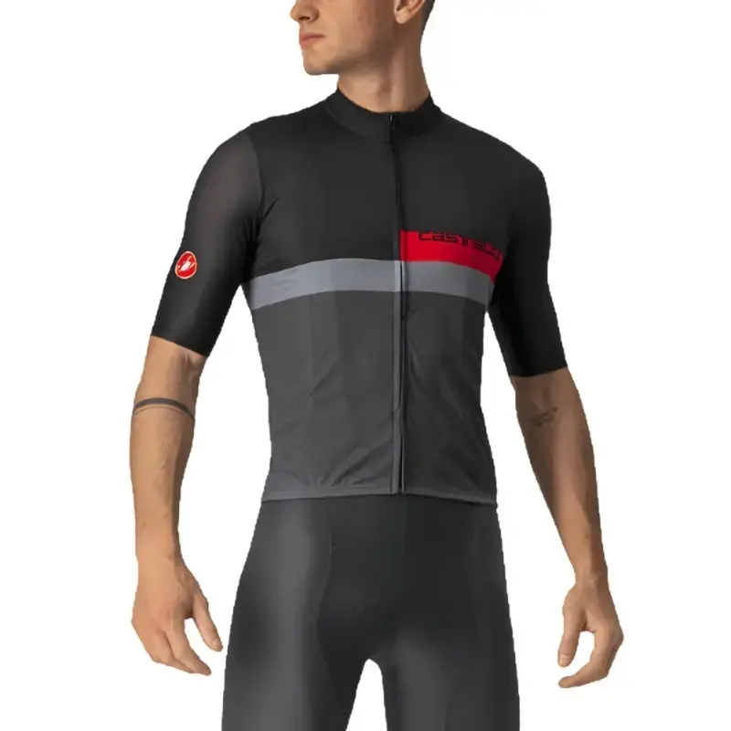 Castelli A Blocco Mens Cycling Jersey Light Black Red Dark Gray