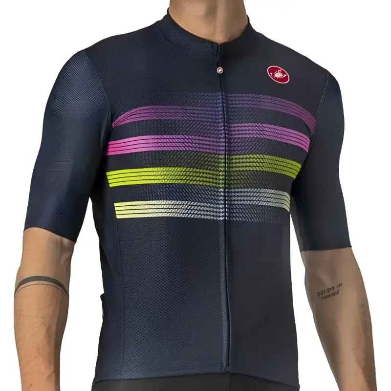 Castelli Endurance Pro Mens Cycling Jersey Savile Blue Pink Electric Lime