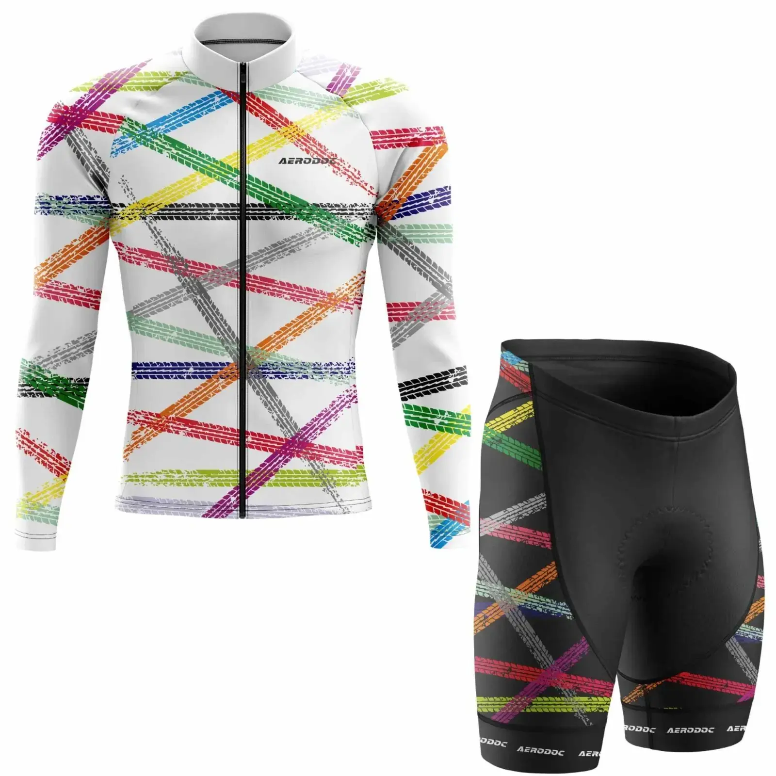 Color Stripe Road Racer Cycling Jersey (Full Sleeves + Nonbib Shorts)