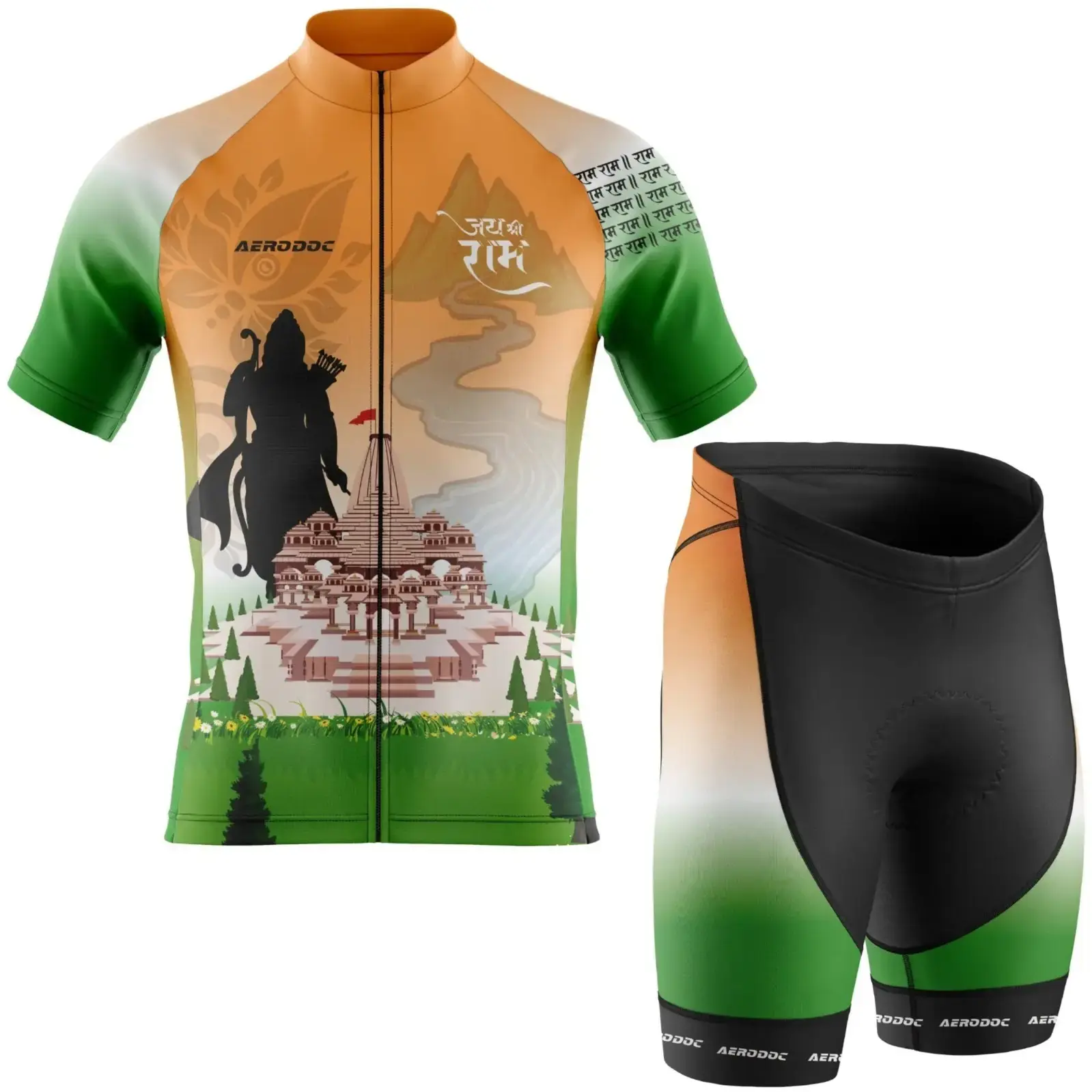 Lord Ram Inspired Cycling Kit – Tricolor Jersey & Gel Padded Bib Shorts (Half Sleeves Jersey with Shorts)