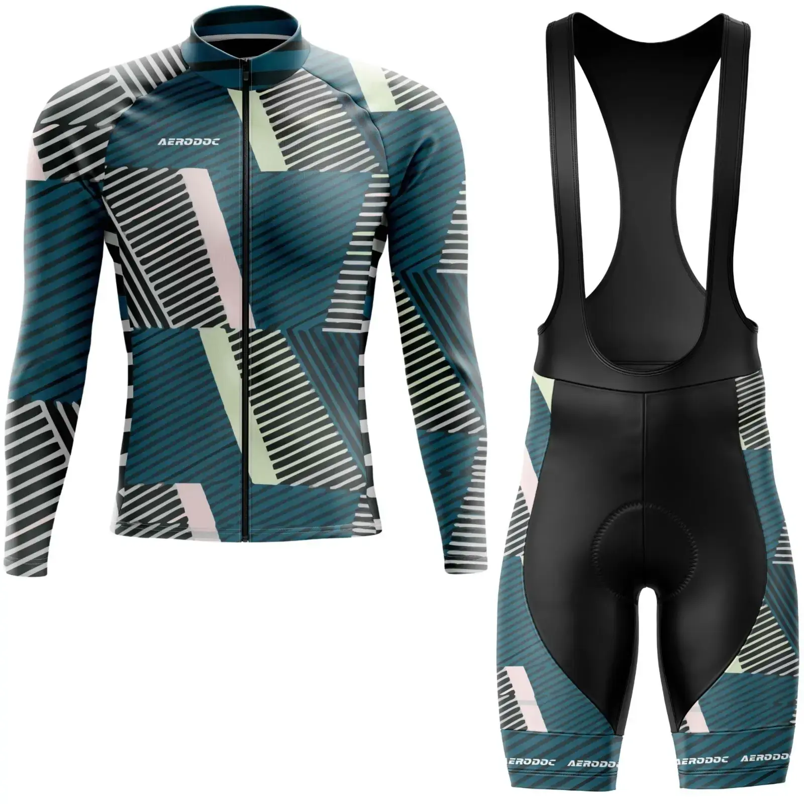 Geometric Cycling Jersey -Men's and Women's Aerodynamic & Breathable (Full Sleeve + Bib Shorts)